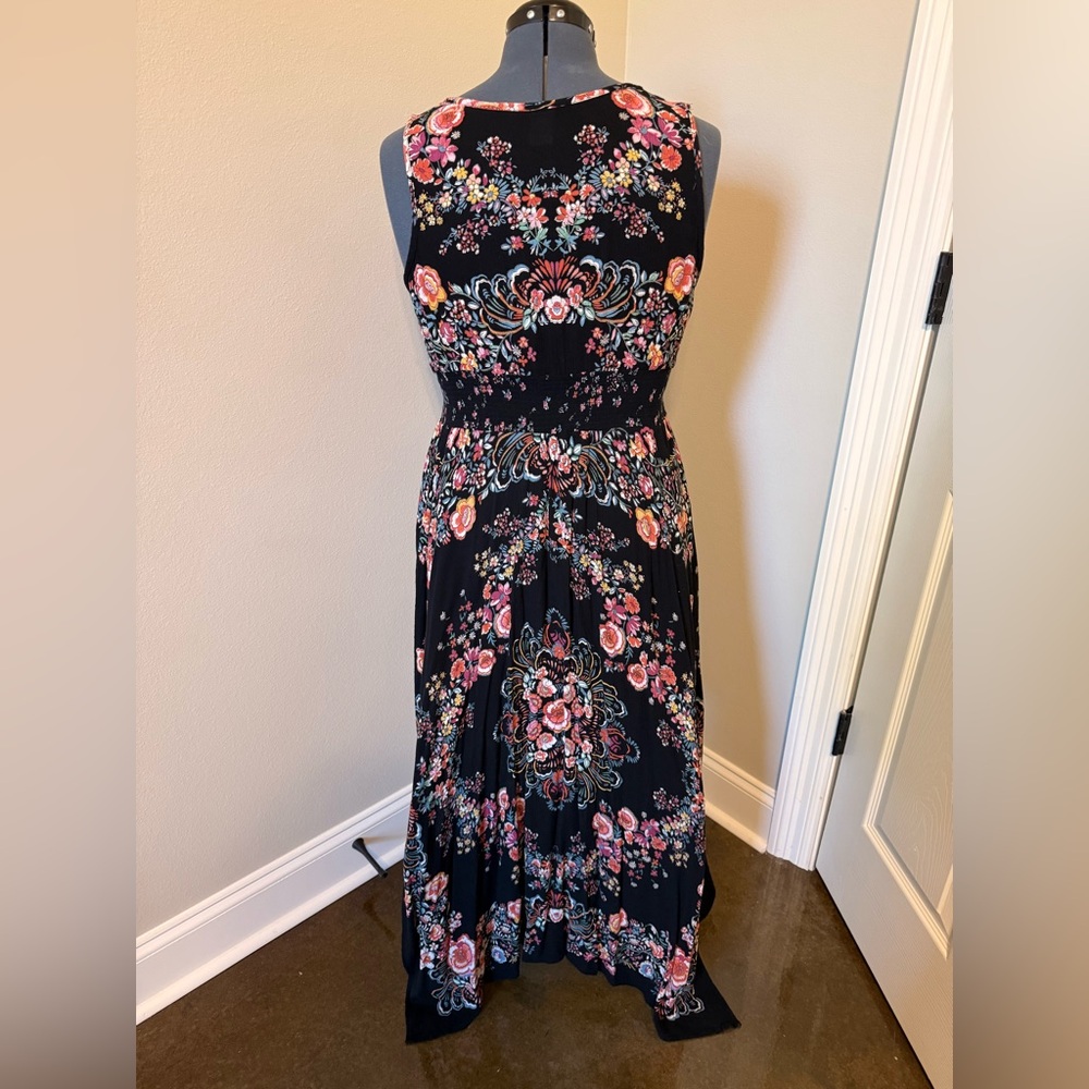 Bila Black Floral Lace-Trim Maxi Dress with Pink & Coral Accents - Picture 2 of 6